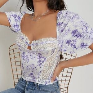 Crop Top Purple Lace Blouse